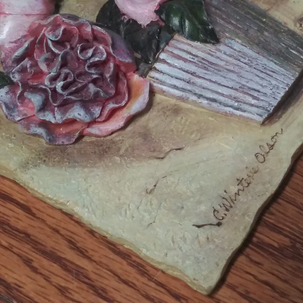 C. Winterle Olson 3D Tile ROSES +Planter Wall Hanging Plaque Bathroom Decorative